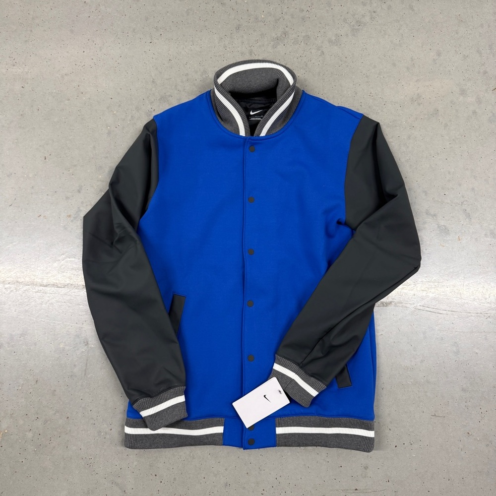 Nike Authentic Blue and Gray Varsity Letterman Jacket